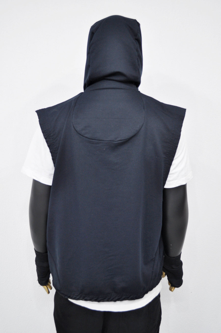 XS-8XL Men's Panel Hooded Tanktop, Raw Edges Adjusters Zip-up Hood and Collar,Streetwear Vest Hooded / Cyber Streetwear Assassin - BB0133