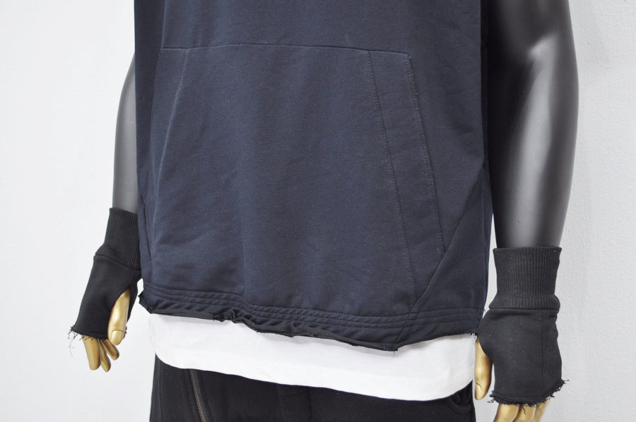 XS-8XL Men's Panel Hooded Tanktop, Raw Edges Adjusters Zip-up Hood and Collar,Streetwear Vest Hooded / Cyber Streetwear Assassin - BB0133