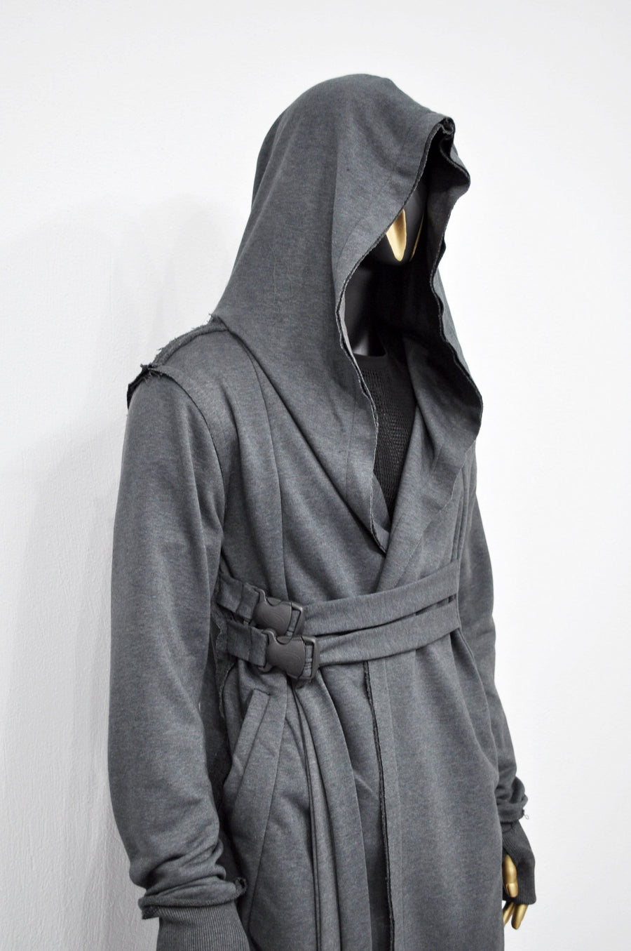 XS-8XL Men's Creed GiantHood Asymetric Cardigan JACKET Hoodie,Ashassin SteamPunk Thumb Hole,Kimono Futuristic-Apocalyptic Dystopian-BB0102