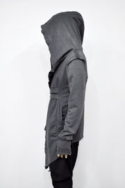XS-8XL Men's Creed GiantHood Asymetric Cardigan JACKET Hoodie,Ashassin SteamPunk Thumb Hole,Kimono Futuristic-Apocalyptic Dystopian-BB0102