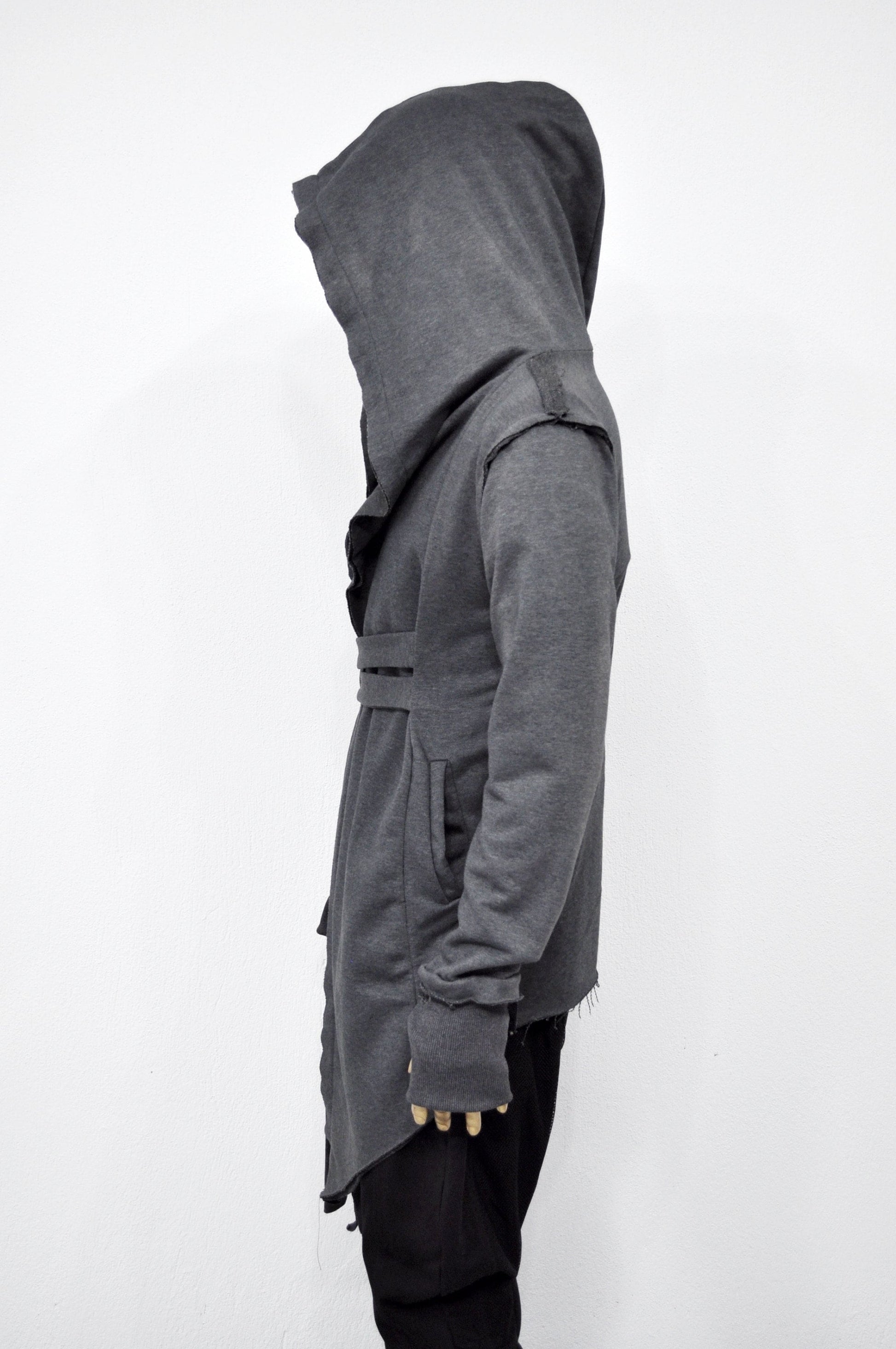 XS-8XL Men's Creed GiantHood Asymetric Cardigan JACKET Hoodie,Ashassin SteamPunk Thumb Hole,Kimono Futuristic-Apocalyptic Dystopian-BB0102