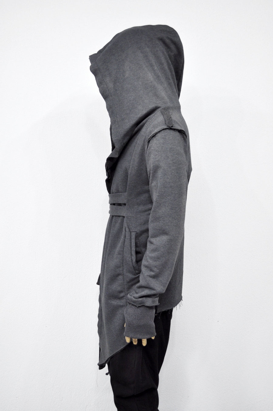 XS-8XL Men's Creed GiantHood Asymetric Cardigan JACKET Hoodie,Ashassin SteamPunk Thumb Hole,Kimono Futuristic-Apocalyptic Dystopian-BB0102