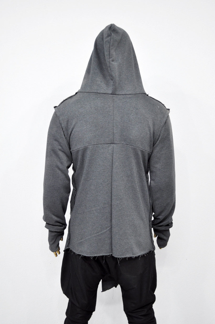 XS-8XL Men's Creed GiantHood Asymetric Cardigan JACKET Hoodie,Ashassin SteamPunk Thumb Hole,Kimono Futuristic-Apocalyptic Dystopian-BB0102