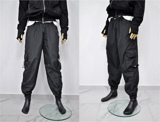 XS - 8XL Black Utility Loose Cargo Pants ,Relaxed Side Pockets Low Crotch Jogger Sweatpant Jersey / Loose Casual Trouser- BB288