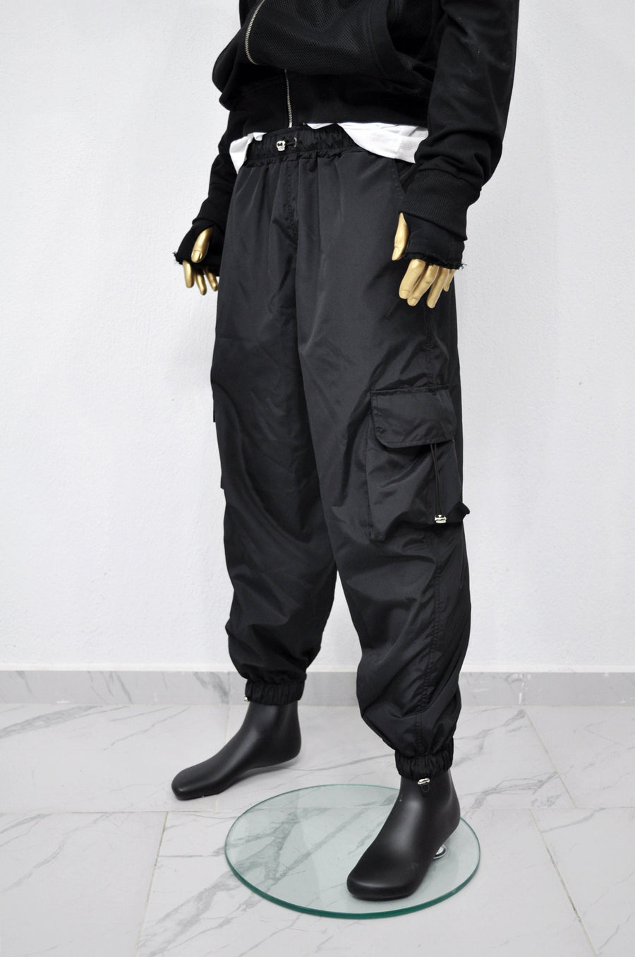 XS - 8XL Black Utility Loose Cargo Pants ,Relaxed Side Pockets Low Crotch Jogger Sweatpant Jersey / Loose Casual Trouser- BB288