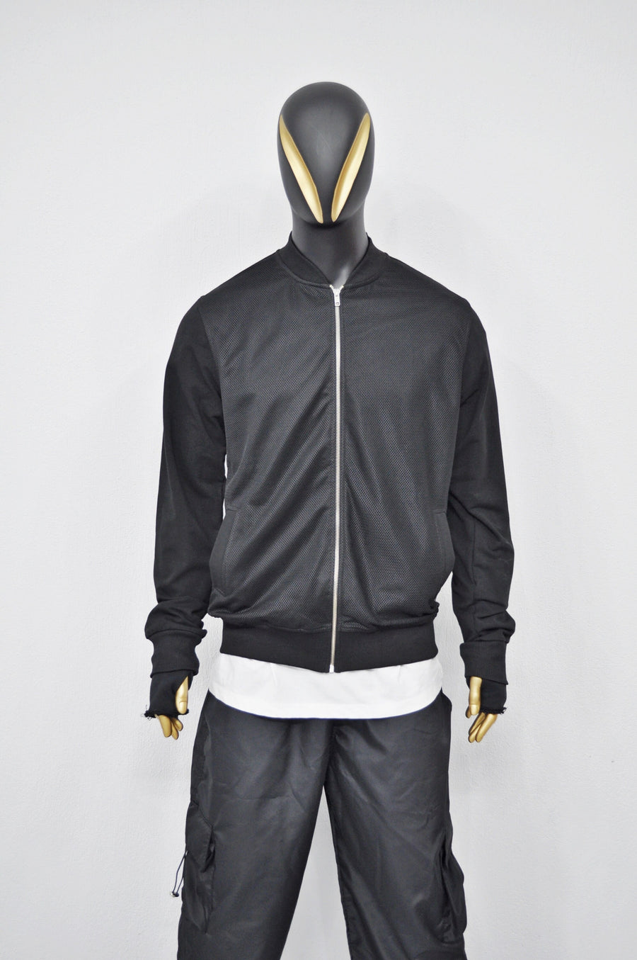 XS-8XL Men's Black Mesh Collage High Collar Techwear Tactical Zipper Utility Bomber Jumper Jacket, Jersey Varsity Sport SteamPunk- BB010