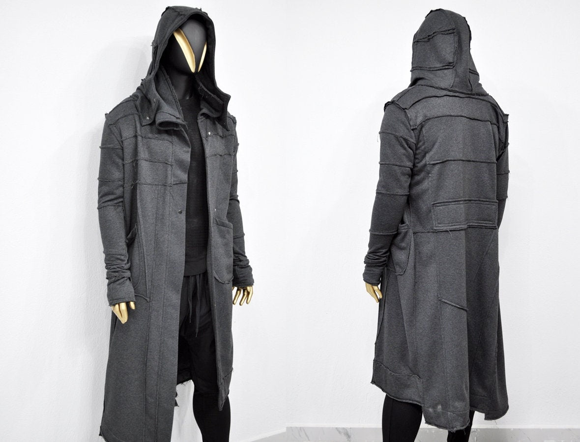 XS-8XL Quilted Sleeves and Back Overlong Cardigan JACKET,Cyber Goth Jacket,Asymmetric Punk Cosplay, Futuristic- Apocalyptic Dystopian-BB155