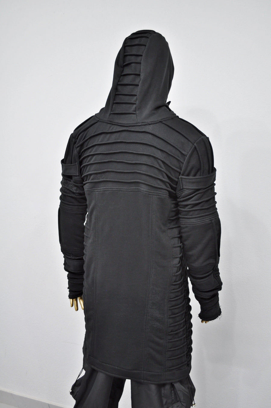 XS-8XL Men's Black Quilted Sleeves Cardigan Loose JACKET,Cyber Goth ,Long Asymmetric Cosplay, Futuristic- Post Apocalyptic Dystopian- BB0122