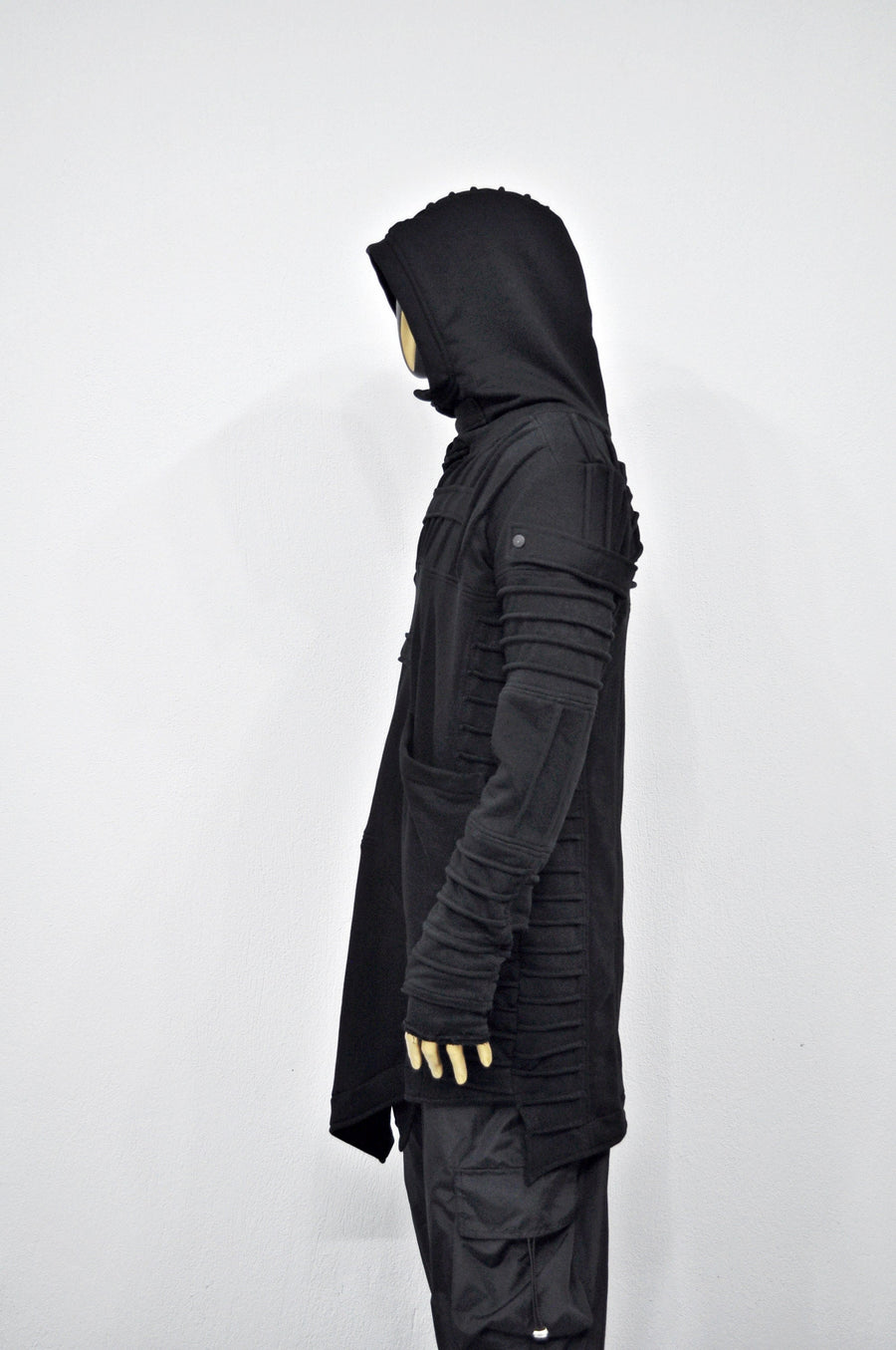 XS-8XL Men's Black Quilted Sleeves Cardigan Loose JACKET,Cyber Goth ,Long Asymmetric Cosplay, Futuristic- Post Apocalyptic Dystopian- BB0122