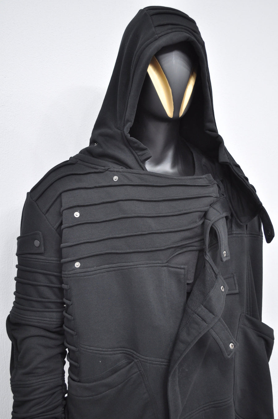 XS-8XL Men's Black Quilted Sleeves Cardigan Loose JACKET,Cyber Goth ,Long Asymmetric Cosplay, Futuristic- Post Apocalyptic Dystopian- BB0122