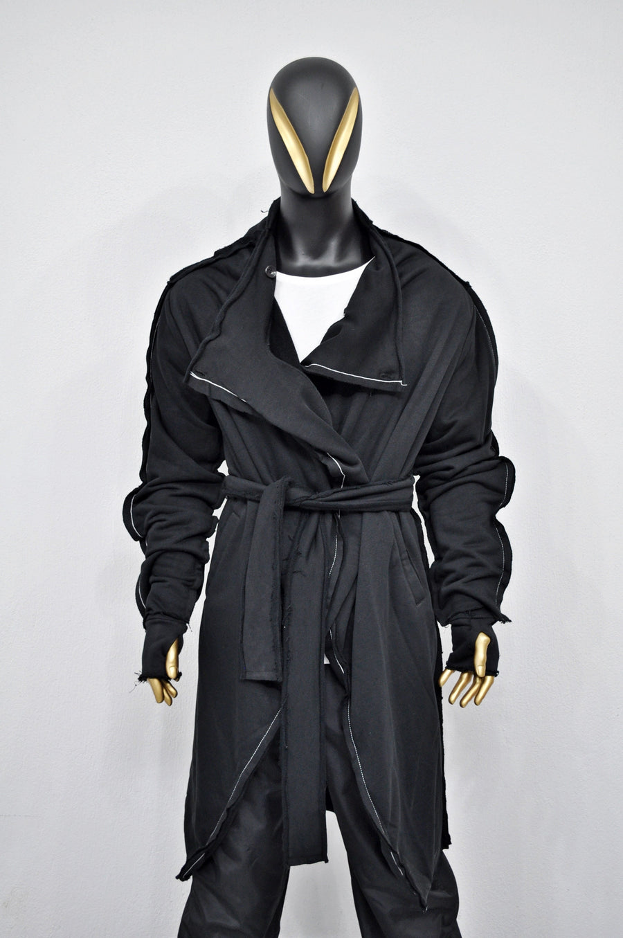 XS-8XL Belted Contrast Stitch Overlong Loose Kimono Cardigan JACKET, Cyber Goth,Asymmetric Punk Cosplay, Futuristic-Post Apocalyptic- BB0148