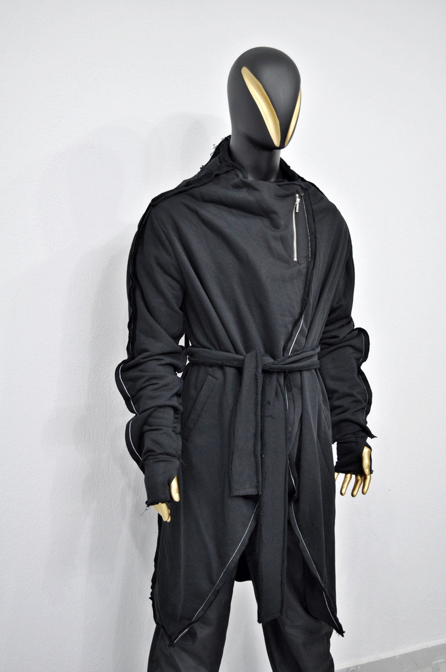 XS-8XL Belted Contrast Stitch Overlong Loose Kimono Cardigan JACKET, Cyber Goth,Asymmetric Punk Cosplay, Futuristic-Post Apocalyptic- BB0148