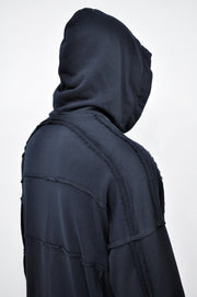 XS-8XL Men's Navy Techwear Thumb Hole Quilted Jumper Hoodie,Biker Drop Shoulder,Pintuck Ribbing Pullover,Cyber SteamPunk,Futuristic-BB285ÜST