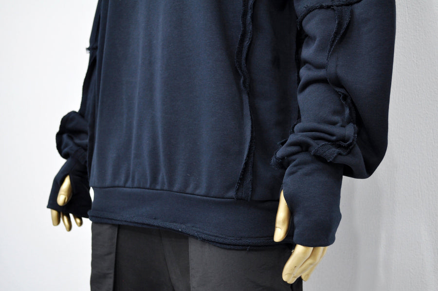 XS-8XL Men's Navy Techwear Thumb Hole Quilted Jumper Hoodie,Biker Drop Shoulder,Pintuck Ribbing Pullover,Cyber SteamPunk,Futuristic-BB285ÜST