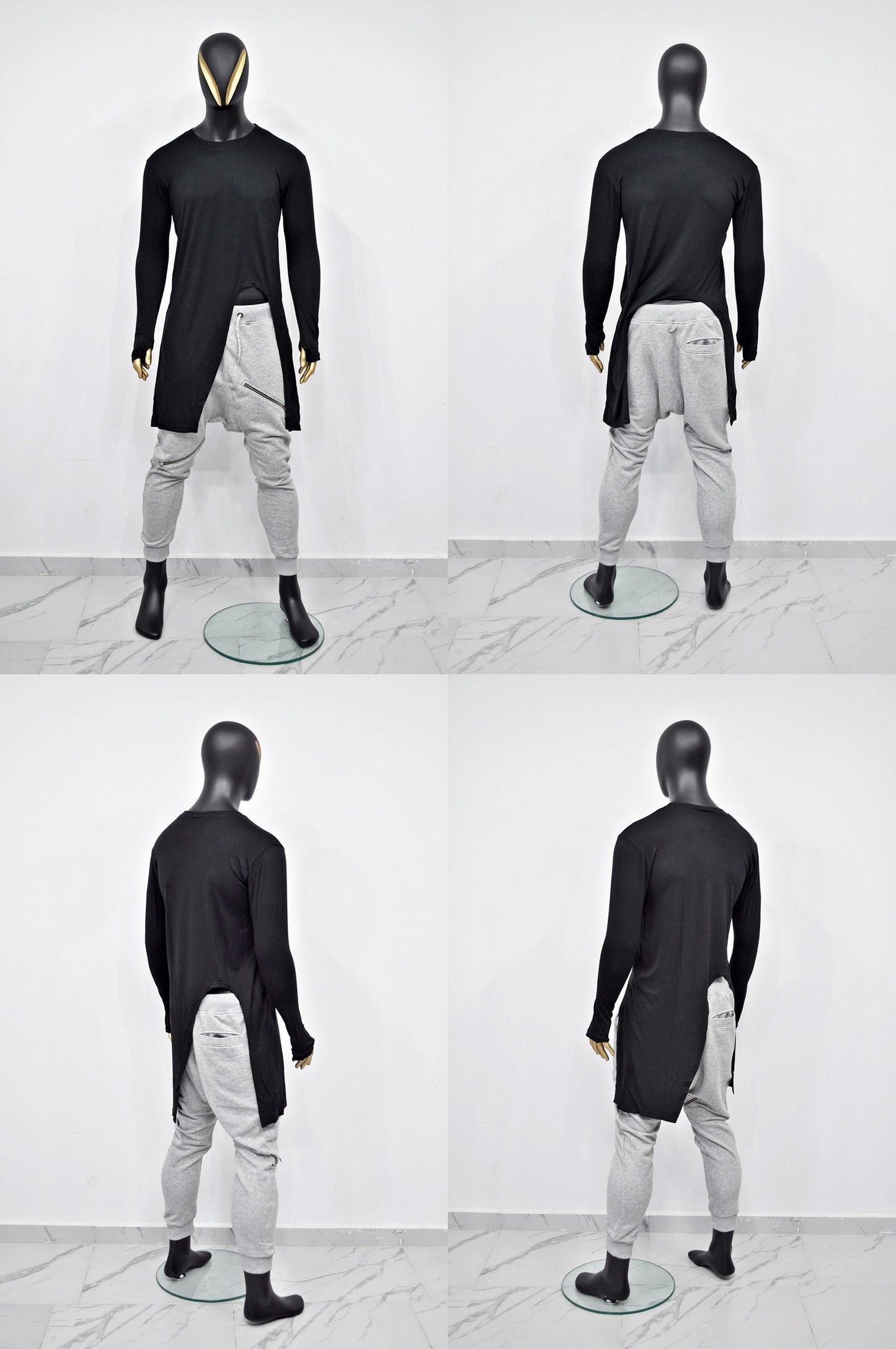 XS - 8XL Men's Front 3way Zipper Jogger,Low Crotch Harem Jogger ,Relaxed Sweatpants,Slim Fit Tappered, Steampunk,Gothic,Streetwear-BB276