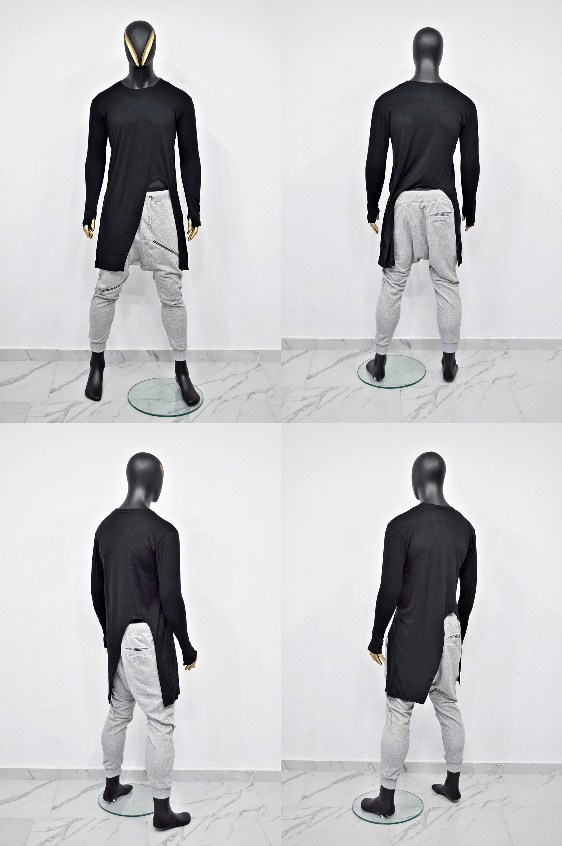 XS - 8XL Men's Front 3way Zipper Jogger,Low Crotch Harem Jogger ,Relaxed Sweatpants,Slim Fit Tappered, Steampunk,Gothic,Streetwear-BB276