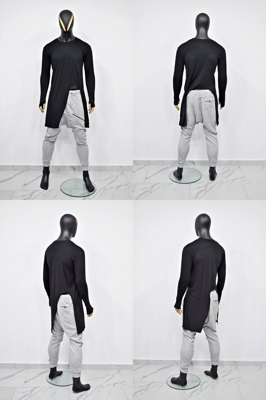 XS - 8XL Men's Front 3way Zipper Jogger,Low Crotch Harem Jogger ,Relaxed Sweatpants,Slim Fit Tappered, Steampunk,Gothic,Streetwear-BB276