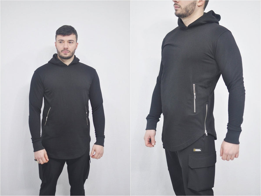 XS - 8XL Men's Asymmetric Zip-up Sides and Pockets Curved Hem Hooded Fitted HoodieTop,Steampunk Cyberpunk Gothic,Fleece Streetwear-BB0145