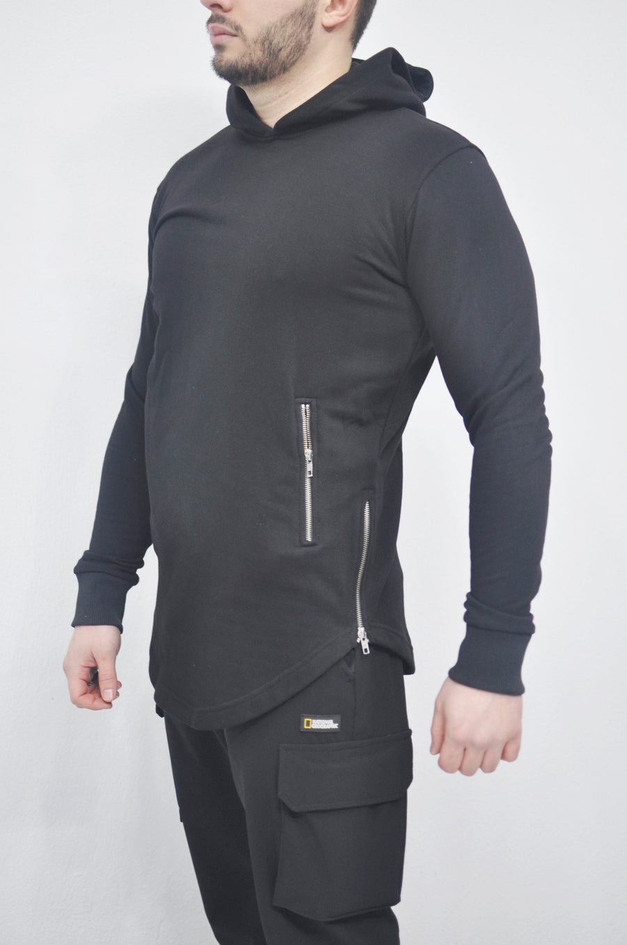 XS - 8XL Men's Asymmetric Zip-up Sides and Pockets Curved Hem Hooded Fitted HoodieTop,Steampunk Cyberpunk Gothic,Fleece Streetwear-BB0145
