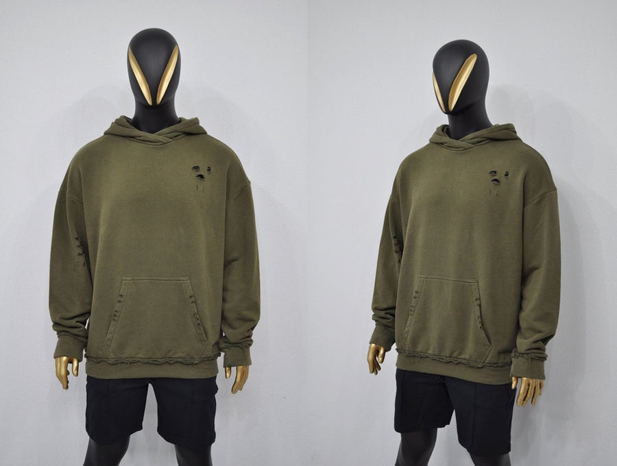 XS-8XL Men's Oversized Destroyed Rip Fleece Jumper Hoodie,Drop Shoulder,Pullover,Cyber SteamPunk,Futuristic-Apocalyptic Dystopian-BB072