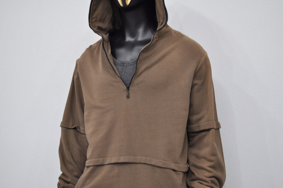 XS-8XL Men's Half Zip Side Slit Wrap Sleeve,Asymmetrical Long Sleeve Pullover Shirt,Jumper Hoodie,Drop Shoulder,Apocalyptic Dystopian-BB087