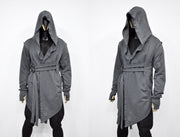 XS-8XL Men's Creed GiantHood Asymetric Cardigan JACKET Hoodie,Ashassin SteamPunk Thumb Hole,Kimono Futuristic-Apocalyptic Dystopian-BB0102
