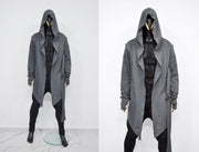 XS-8XL Men's Creed GiantHood Asymetric Cardigan JACKET Hoodie,Ashassin SteamPunk Thumb Hole,Kimono Futuristic-Apocalyptic Dystopian-BB0102