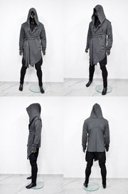 XS-8XL Men's Creed GiantHood Asymetric Cardigan JACKET Hoodie,Ashassin SteamPunk Thumb Hole,Kimono Futuristic-Apocalyptic Dystopian-BB0102