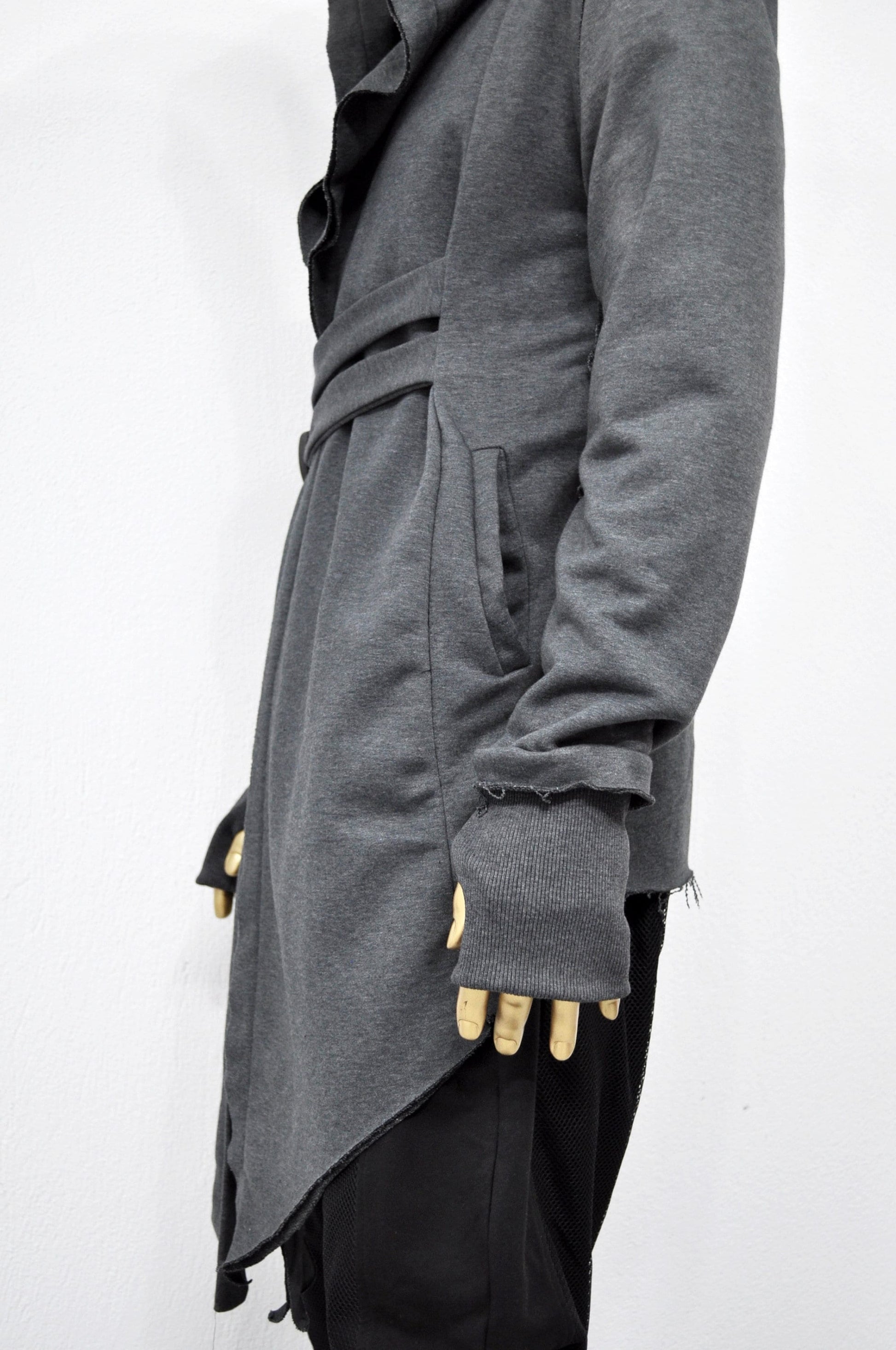 XS-8XL Men's Creed GiantHood Asymetric Cardigan JACKET Hoodie,Ashassin SteamPunk Thumb Hole,Kimono Futuristic-Apocalyptic Dystopian-BB0102