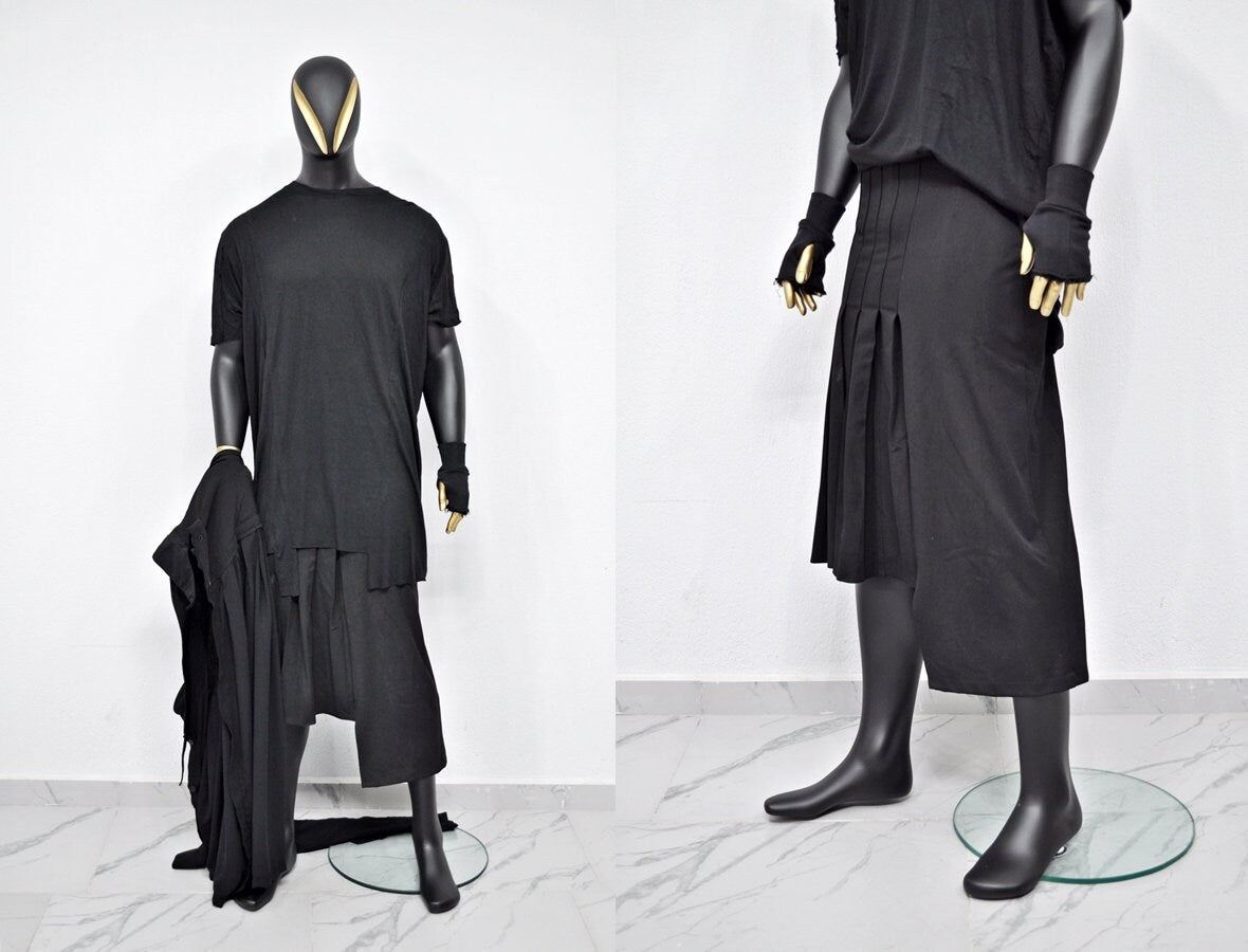 XS-8XL Short Sleeve Overlong Loose T-shirt,Rear Back Stripe,Irregular,Capsule Whimsigoth,Techwear,Streetwear Extended Oversize Shirt-BB491