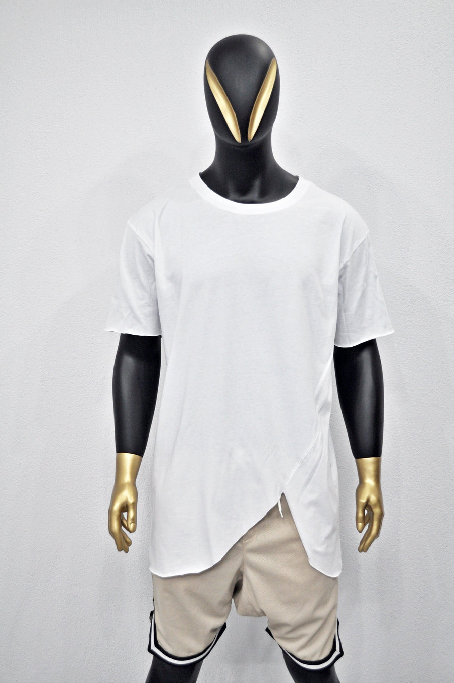 XS-8XL Men's Asymmetrical Front Cut Short Sleeve Relaxed T-shirt,Round Neck Capsule Collection,Extended Essentials,Streetwear Shirt-BB434
