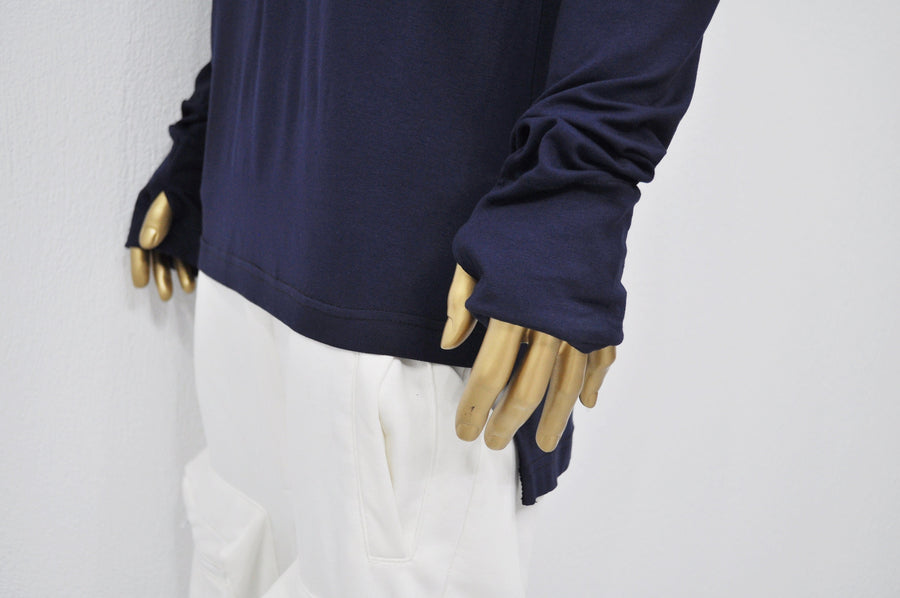 XS-8XL Men's Navy Side Slit Extended Long Sleeve T-shirt,Wide Neck Capsule Collection,Elongated Thumb Hole Cuffs Neon,Streetwear Shirt-BB422