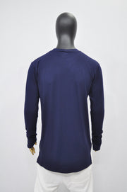 XS-8XL Men's Navy Side Slit Extended Long Sleeve T-shirt,Wide Neck Capsule Collection,Elongated Thumb Hole Cuffs Neon,Streetwear Shirt-BB422