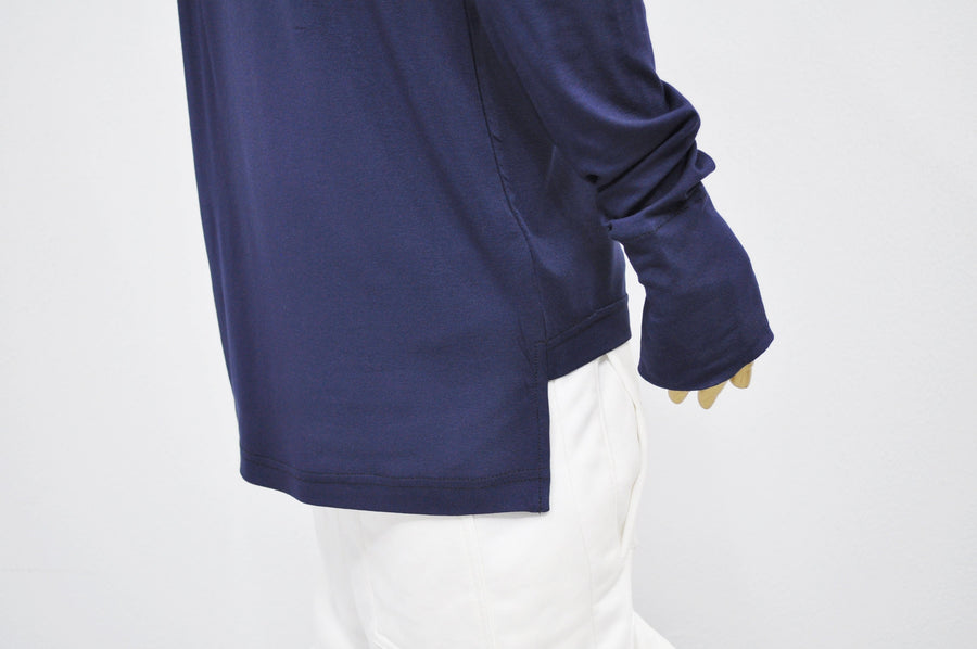 XS-8XL Men's Navy Side Slit Extended Long Sleeve T-shirt,Wide Neck Capsule Collection,Elongated Thumb Hole Cuffs Neon,Streetwear Shirt-BB422
