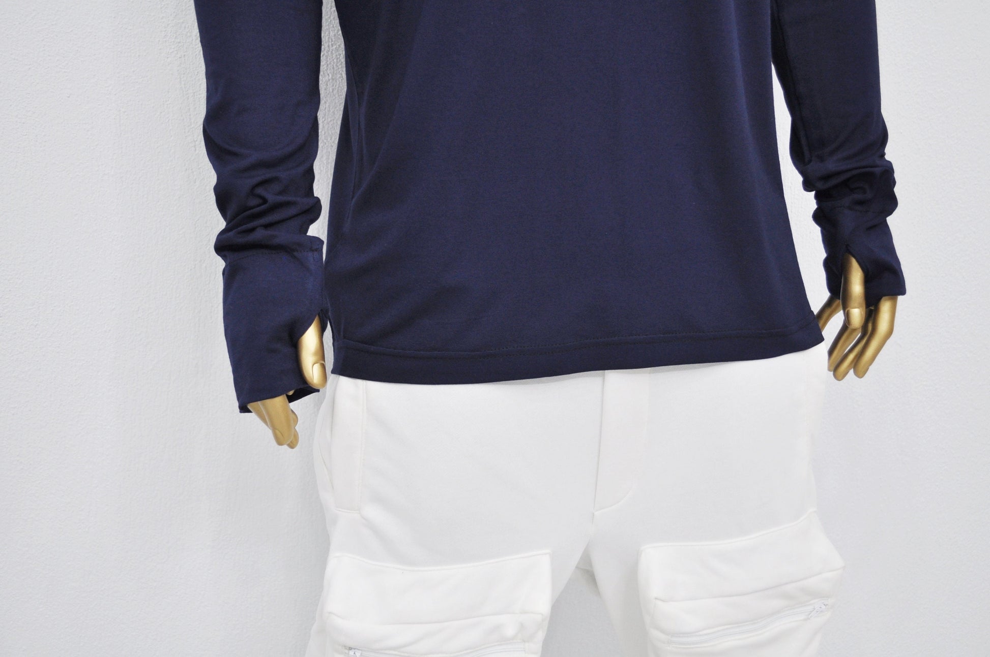 XS-8XL Men's Navy Side Slit Extended Long Sleeve T-shirt,Wide Neck Capsule Collection,Elongated Thumb Hole Cuffs Neon,Streetwear Shirt-BB422
