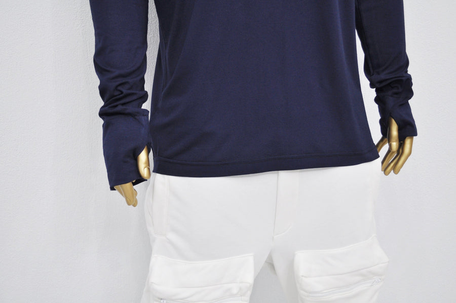 XS-8XL Men's Navy Side Slit Extended Long Sleeve T-shirt,Wide Neck Capsule Collection,Elongated Thumb Hole Cuffs Neon,Streetwear Shirt-BB422