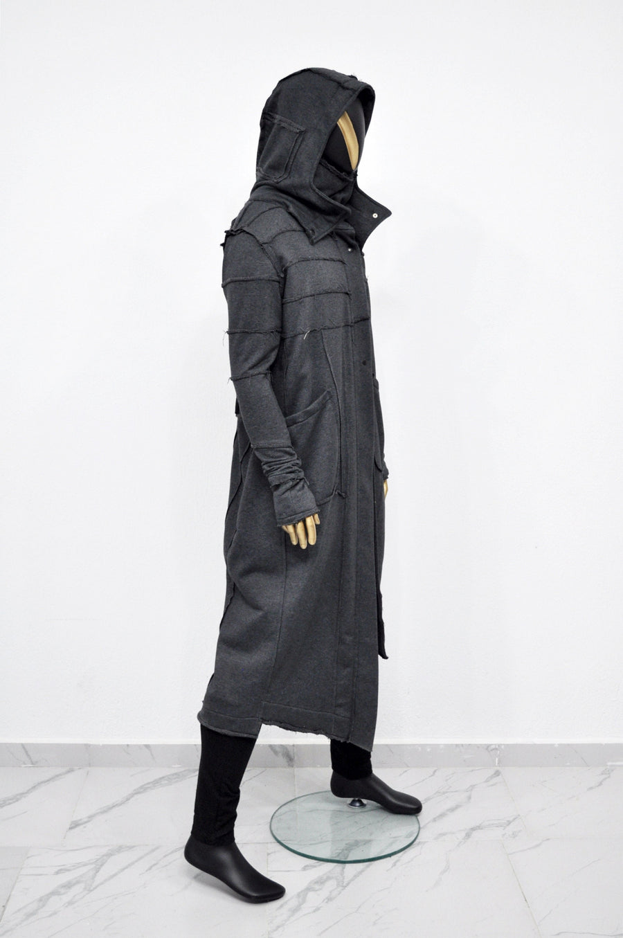 XS-8XL Quilted Sleeves and Back Overlong Cardigan JACKET,Cyber Goth Jacket,Asymmetric Punk Cosplay, Futuristic- Apocalyptic Dystopian-BB155