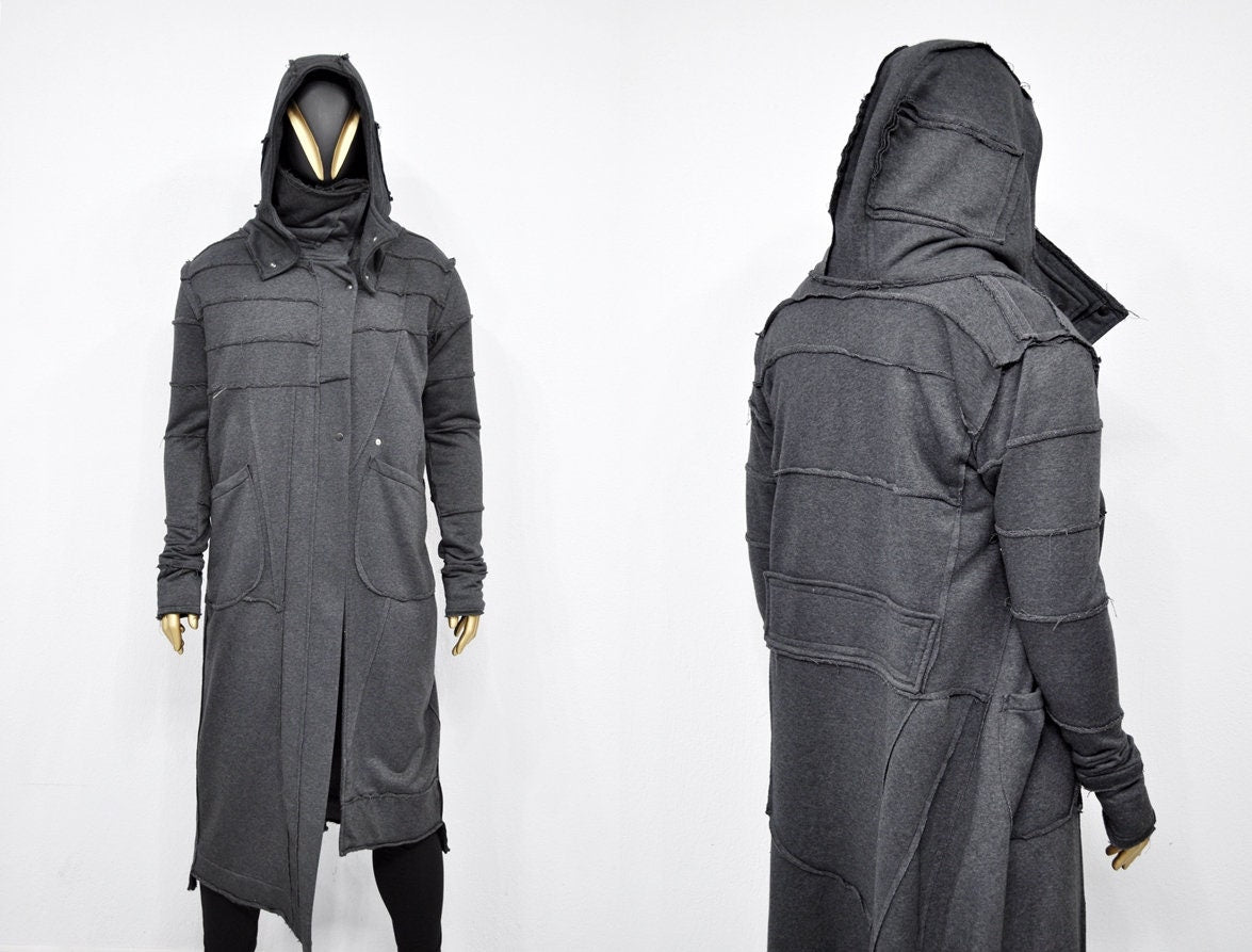 XS-8XL Quilted Sleeves and Back Overlong Cardigan JACKET,Cyber Goth Jacket,Asymmetric Punk Cosplay, Futuristic- Apocalyptic Dystopian-BB155