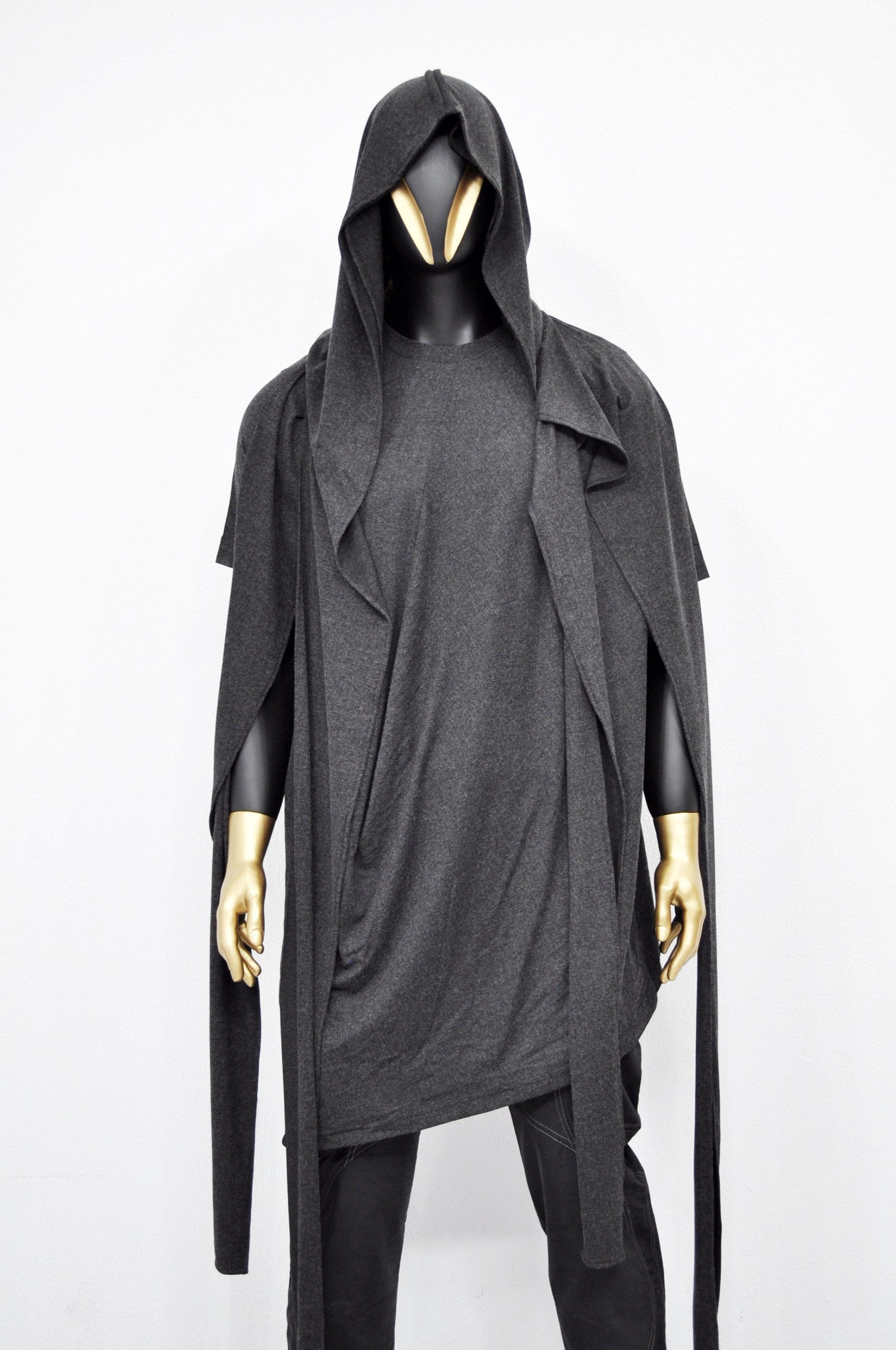 Adult Extra LONG Scarf, Gray Cowl Shawl Hooded Mens