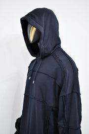 XS-8XL Men's Navy Techwear Thumb Hole Quilted Jumper Hoodie,Biker Drop Shoulder,Pintuck Ribbing Pullover,Cyber SteamPunk,Futuristic-BB285ÜST