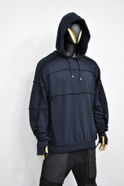 XS-8XL Men's Navy Techwear Thumb Hole Quilted Jumper Hoodie,Biker Drop Shoulder,Pintuck Ribbing Pullover,Cyber SteamPunk,Futuristic-BB285ÜST
