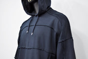 XS-8XL Men's Navy Techwear Thumb Hole Quilted Jumper Hoodie,Biker Drop Shoulder,Pintuck Ribbing Pullover,Cyber SteamPunk,Futuristic-BB285ÜST