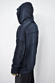 XS-8XL Men's Navy Techwear Thumb Hole Quilted Jumper Hoodie,Biker Drop Shoulder,Pintuck Ribbing Pullover,Cyber SteamPunk,Futuristic-BB285ÜST