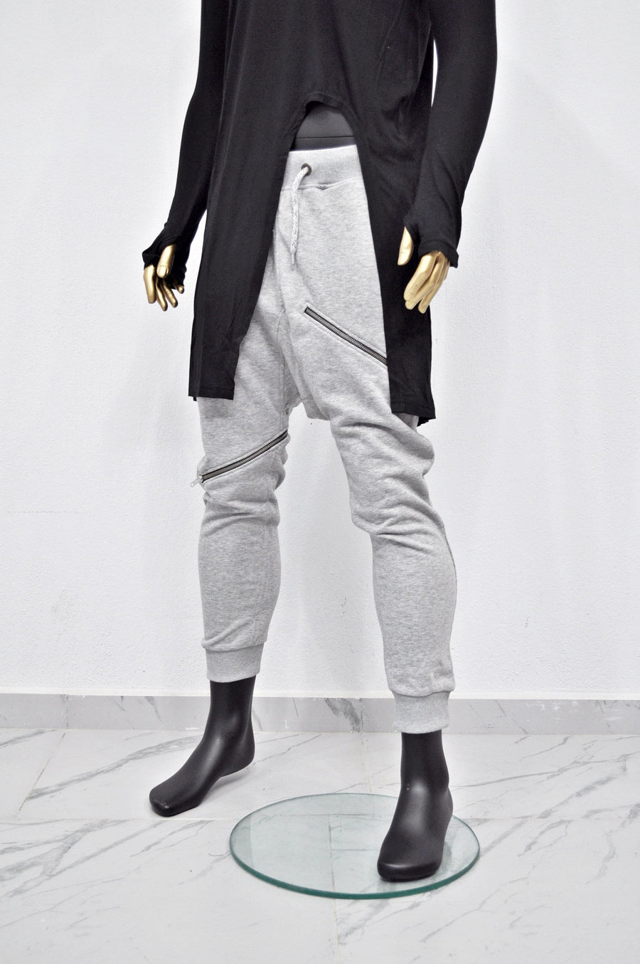 XS - 8XL Men's Front 3way Zipper Jogger,Low Crotch Harem Jogger ,Relaxed Sweatpants,Slim Fit Tappered, Steampunk,Gothic,Streetwear-BB276