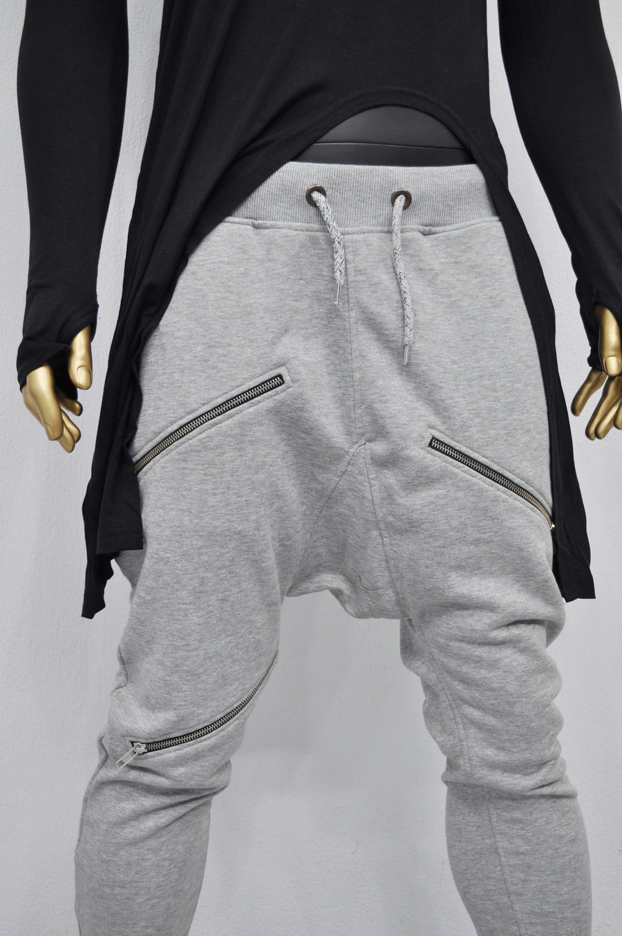 XS - 8XL Men's Front 3way Zipper Jogger,Low Crotch Harem Jogger ,Relaxed Sweatpants,Slim Fit Tappered, Steampunk,Gothic,Streetwear-BB276