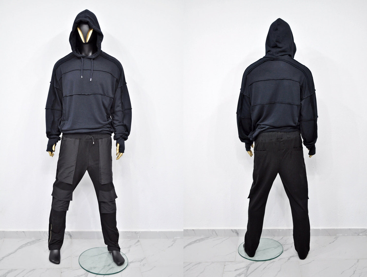 XS - 8XL Men's Drop Crotch Multi Twill Pocket Cargo Baggy Pant,Harem Jogger,Relaxed Sweatpants,Slim Fit Zip Tappered,Streetwear -BB226
