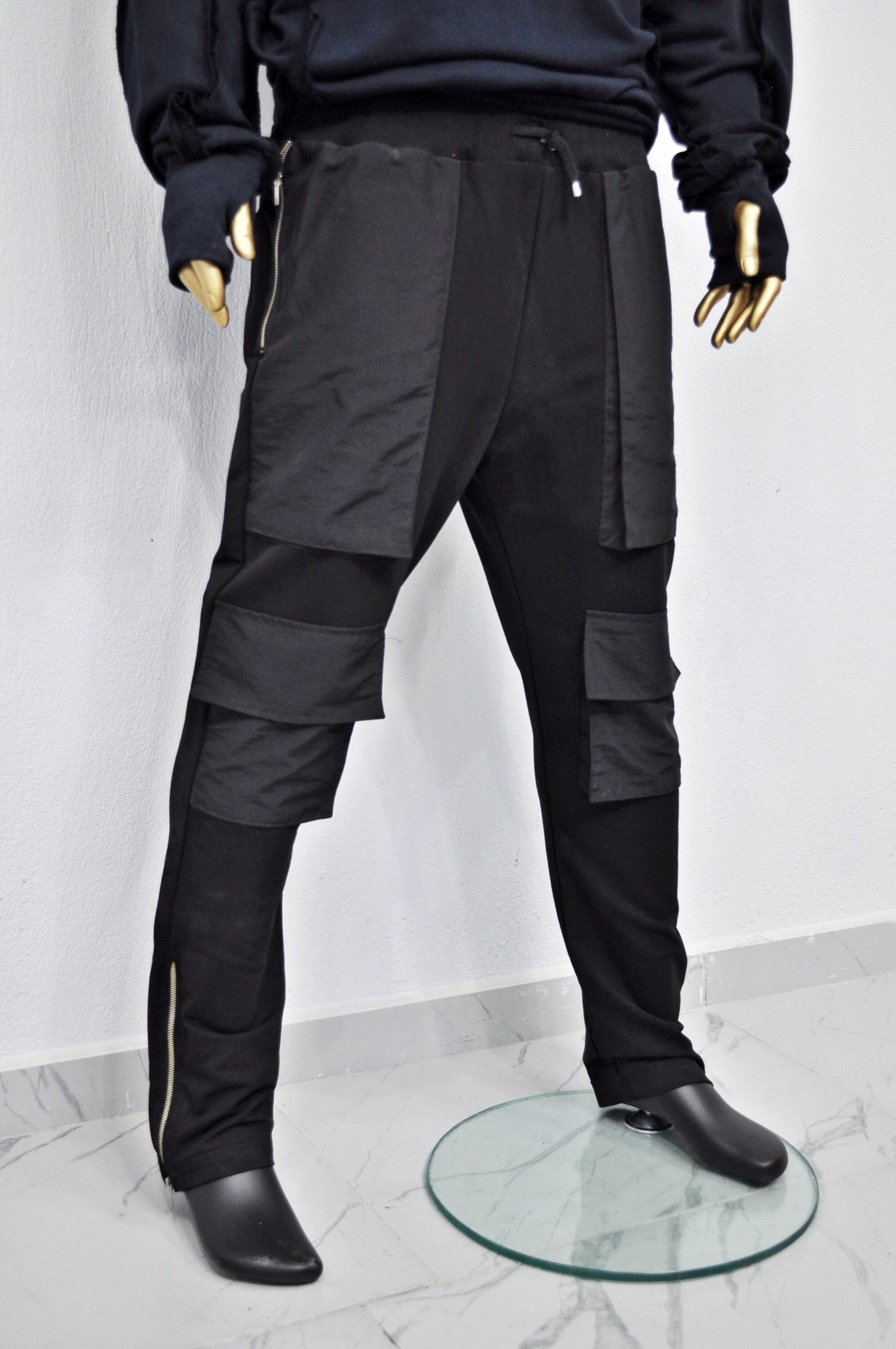 XS - 8XL Men's Drop Crotch Multi Twill Pocket Cargo Baggy Pant,Harem Jogger,Relaxed Sweatpants,Slim Fit Zip Tappered,Streetwear -BB226