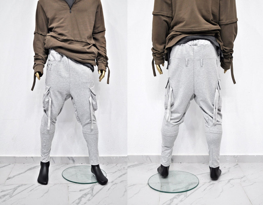 XS - 8XL Men's Drop Crotch Ninja Webbing Baggy Pant,Harem Jogger,Relaxed Sweatpants,Multi Strap Cargo,Slim Tappered,Hiphop,Streetwear-BB204