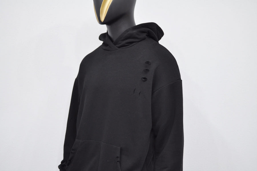 XS-8XL Men's Oversized Destroyed Rip Fleece Jumper Hoodie,Drop Shoulder,Pullover,Cyber SteamPunk,Futuristic-Apocalyptic Dystopian-BB072