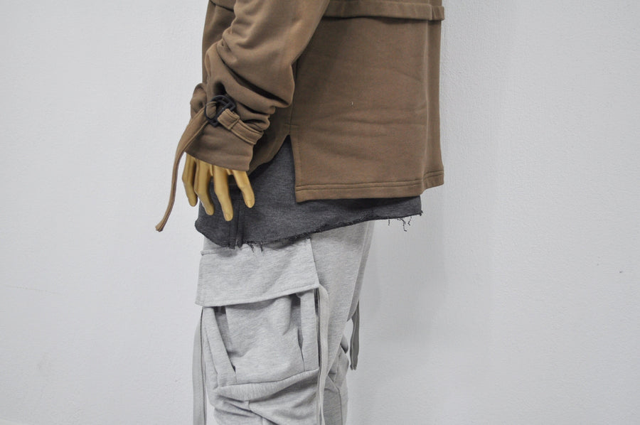 XS-8XL Men's Half Zip Side Slit Wrap Sleeve,Asymmetrical Long Sleeve Pullover Shirt,Jumper Hoodie,Drop Shoulder,Apocalyptic Dystopian-BB087